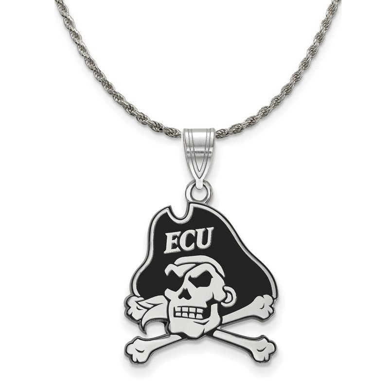 Sterling Silver East Carolina U Large Enamel Logo Necklace - 20 Inch